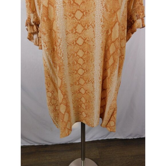 Lane Bryant Shirt Womens 24 Orange Snake Print Ruffle Sleeve Scoop Neck Plus - Picture 3 of 12